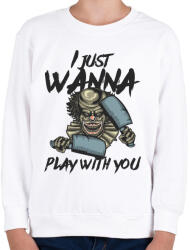 printfashion Horror bohóc 02 - I just wanna play with you - Gyerek pulóver - Fehér (4919390)