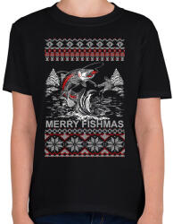 printfashion Horgász karácsony - Gyerek póló - Fekete (456818)