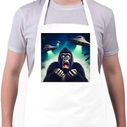 printfashion Fura cuki ijedt gorilla - Retro UFÓ invázió - Kötény - Fehér (15264422)