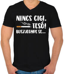 printfashion Nincs cigi, Tesó! Buszjegyre se. . . - Férfi V-nyakú póló - Fekete (16408023)