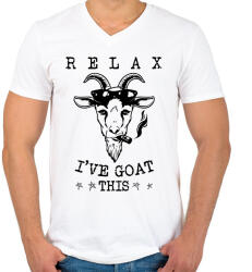 printfashion Relax kecske - Férfi V-nyakú póló - Fehér (11619125)