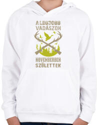 printfashion A legjobb vadászok novemberben születtek - Gyerek kapucnis pulóver - Fehér (16333893)