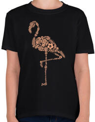 printfashion Flamingó virágokból - Gyerek póló - Fekete (9433637)