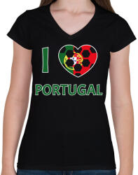 printfashion I love Portugal - Női V-nyakú póló - Fekete (10788345)