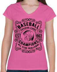 printfashion Baseball szuper liga - Női V-nyakú póló - Rózsaszín (142905)