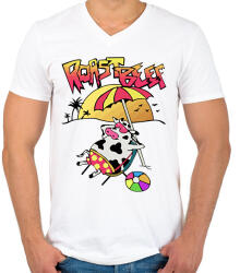 printfashion Sült húús - Férfi V-nyakú póló - Fehér (2019066)