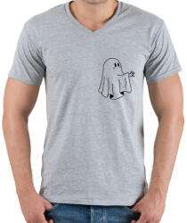 printfashion Fekete szellem - Férfi V-nyakú póló - Sport szürke (14135500)