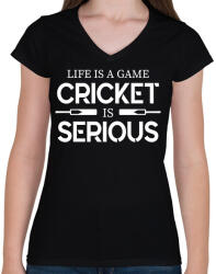 printfashion Cricket is serious - Női V-nyakú póló - Fekete (15834264)