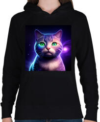 printfashion Galaxy Cat - Női kapucnis pulóver - Fekete (14002140)