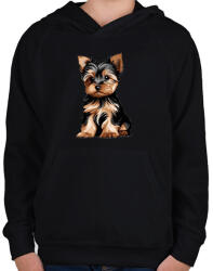 printfashion Yorkie kutyus - Gyerek kapucnis pulóver - Fekete (14543180)