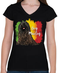 printfashion Dog Marley - Női V-nyakú póló - Fekete (14522659)
