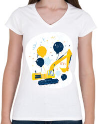 printfashion Buldózer - Női V-nyakú póló - Fehér (6378686)