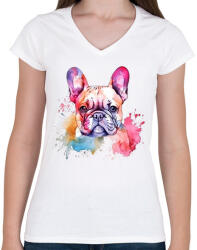 printfashion Francia bulldog - Női V-nyakú póló - Fehér (16538074)