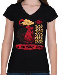 printfashion A patkány éve - Női V-nyakú póló - Fekete (7616160)