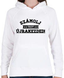 printfashion SZÁMOLJ vagy ÚJRAKEZDED! - Női kapucnis pulóver - Fehér (252054)