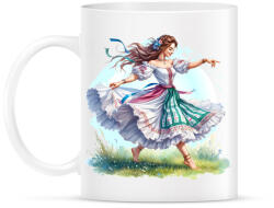 printfashion Fiatal lány táncol a tavaszi mezőn - Bögre - Fehér (15926712)