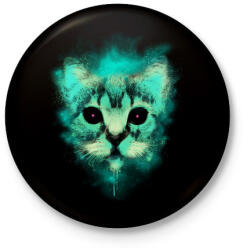 printfashion Kozmosz macska - Kitűző, hűtőmágnes - Fekete (3091096)