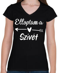 printfashion Elloptam a szívét - páros 2 - Női V-nyakú póló - Fekete (6067118)