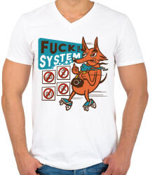 printfashion Fuck The System - Férfi V-nyakú póló - Fehér (4215353)