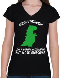 printfashion Accountasaurus - Női V-nyakú póló - Fekete (12561610)