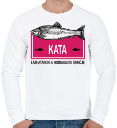printfashion Láthatáron a horgászok űrnője - Névvel - Férfi pulóver - Fehér (6285170)