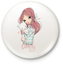 printfashion Cicás lány - Kitűző, hűtőmágnes - Fehér (4667689)