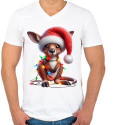printfashion Cuki karácsonyi kenguru kölyök - Férfi V-nyakú póló - Fehér (15250519)