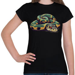 printfashion Zöld anakonda - Női póló - Fekete (13906735)