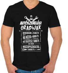 printfashion Autószerelő óradíjak - Férfi V-nyakú póló - Fekete (1215559)