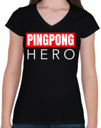 printfashion PINGPONG HERO - Női V-nyakú póló - Fekete (10993214)