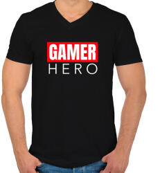 printfashion GAMER HERO - Férfi V-nyakú póló - Fekete (10446982)