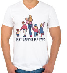 printfashion Legjobb bébiszitter - Férfi V-nyakú póló - Fehér (13499153)