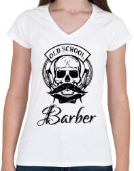 printfashion Old School Barber - Női V-nyakú póló - Fehér (1845137)