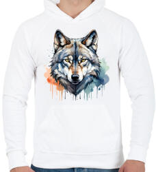 printfashion farkas vízfesték - Férfi kapucnis pulóver - Fehér (15843374)