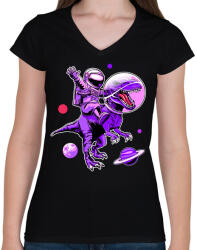 printfashion Asztronauta Trex - Női V-nyakú póló - Fekete (9426154)