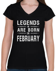 printfashion A legendák februárban születtek - Női V-nyakú póló - Fekete (780909)