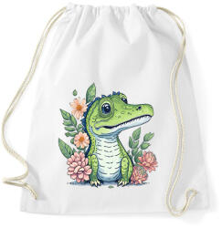 printfashion Cuki krokodil virágokkal - Sportzsák, Tornazsák - Fehér (13204553)