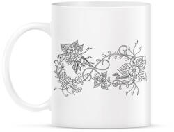 printfashion Örökké virágokkal, fekete-fehér kiszínezhető mintával - Bögre - Fehér (10440140)