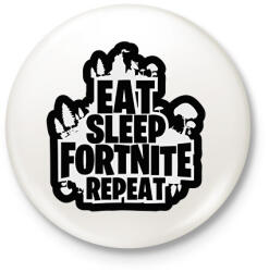 printfashion Eat Sleep Fortnite Repeat - Kitűző, hűtőmágnes - Fehér (16858556)