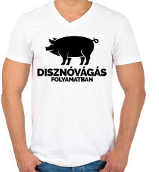 printfashion Disznóvágás folyamatban - Férfi V-nyakú póló - Fehér (2154583)