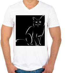 printfashion Cat - Férfi V-nyakú póló - Fehér (14873031)