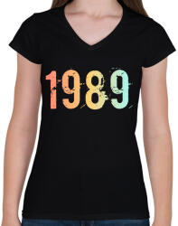 printfashion 1989 - Női V-nyakú póló - Fekete (11830864)