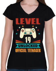 printfashion 19 éves gamer - Női V-nyakú póló - Fekete (1450963)