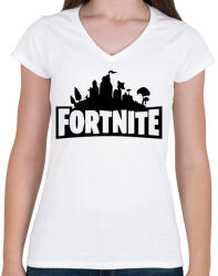 printfashion FORTNITE - Női V-nyakú póló - Fehér (924739)