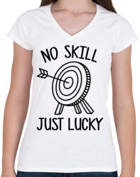 printfashion No skill just lucky - Női V-nyakú póló - Fehér (13257499)