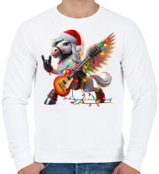 printfashion Vicces karácsonyi gitáros rocker party ló / Pegazus - Férfi pulóver - Fehér (15236425)
