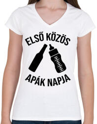 printfashion Első közös apák napja - Női V-nyakú póló - Fehér (2596359)