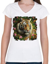 printfashion Tigrisfej - Női V-nyakú póló - Fehér (14779992)