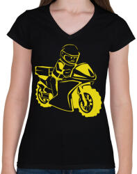 printfashion lego sárga - Női V-nyakú póló - Fekete (2911483)