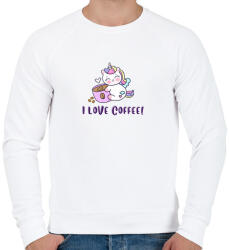 printfashion I love coffee Unikornis - Férfi pulóver - Fehér (14241874)